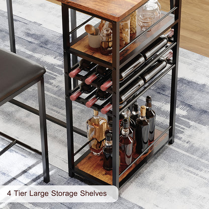 Eettafelset 2 Personen – Compacte Tafelset – Keukenmeubel – Stoelset – Kleine Ruimte – Counterhoogte Tafel – Met Opbergruimte – Zwart Metaal MDF