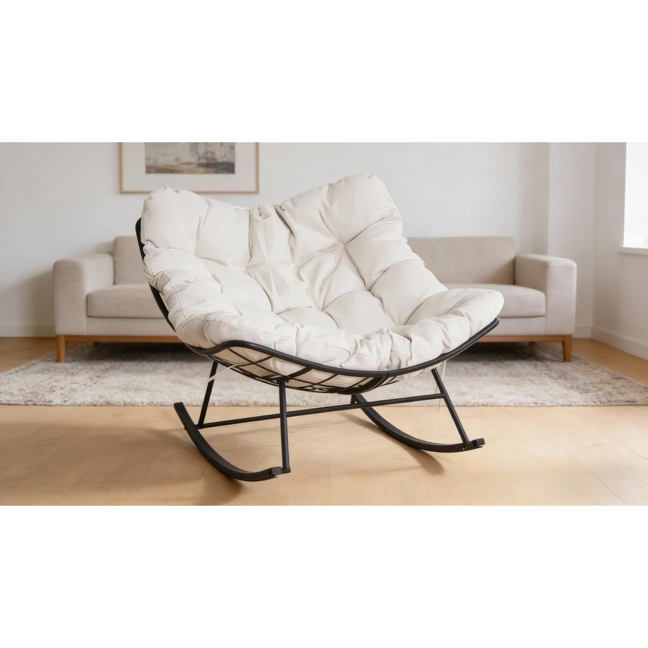 Schommelstoel – Hangstoel – Schommelzetel – Eierstoel – Schommelzitje – Wit Ei-vormig Design – Houten Frame & Oliegewreven Afwerking