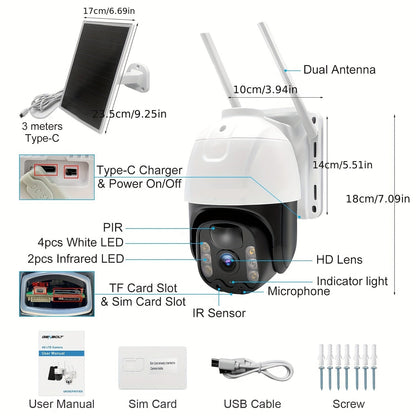 Draadloze Zonnebeveiligingscamera – Solar Camera – Buitenbeveiliging – Wifi Vrij – 1296p Resolutie – Nachtzicht – 15.600 mAh Accu