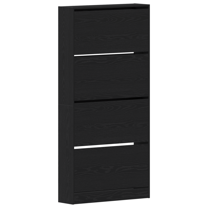 Schoenenrek – Schoenenkast – Schoenenopberger – Schoenenbank – Schoenendiens – Zwart Houten Design – Ruimtebesparend Hoog 80x21x163,5 cm – Duurzaam Hardhout Met Glazen Planken