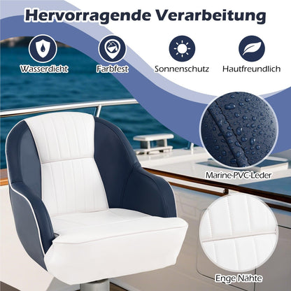 Bootstoel – Bootzitje – Bootsstoel – Bootstoel met armleuningen – Vissersstoel – Waterbestendig PVC Leder – Dikke schuimkussens 15 cm – Ergonomisch ontwerp – Blauw/Wit