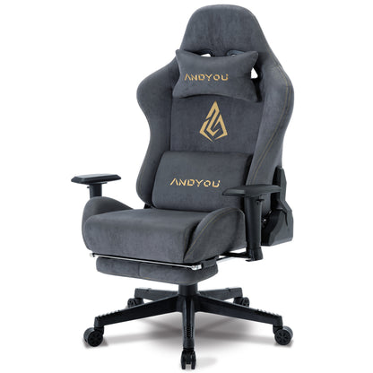 Ergonomic Gaming Chair with Footrest & Lumbar Support - Adjustable Height, 360° Swivel, Manual Recline Handle, Thickened PU Cushioned Seat & Backrest, Breathable Mesh-like Open Back Design, Heavy-Duty Metal Frame - Racing St