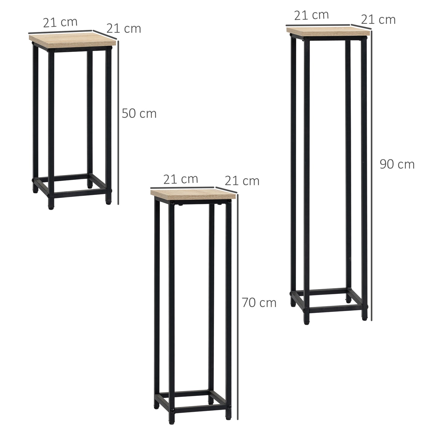 Plantenstandaards – Plantenhouders – Bloemstandaards – Plantenrekken – Naturel Houtlook – Stijlvol Industrieel Design – 3x Stapelbaar – Metalen Frame
