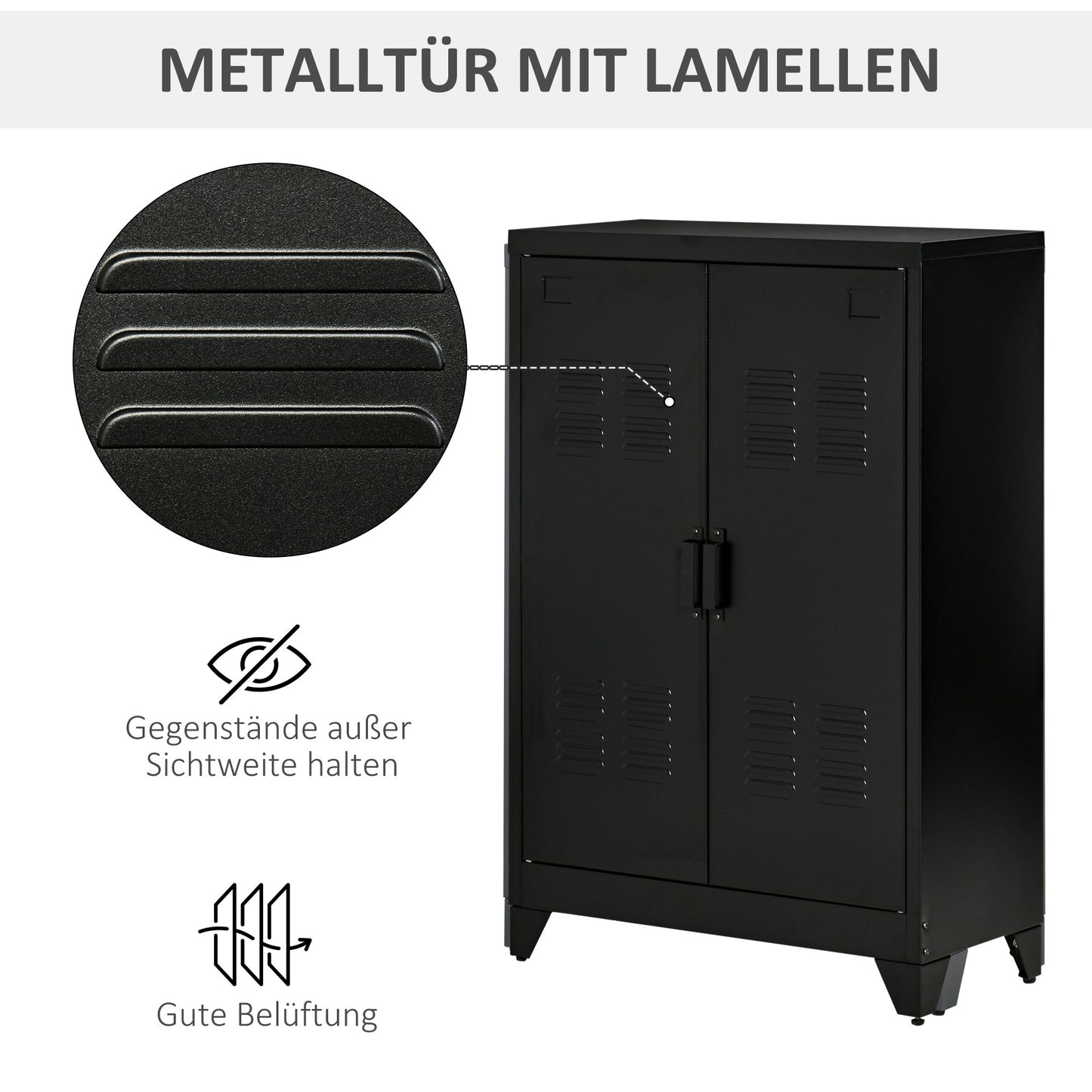 Metalen Kast – Opbergkast – Archiefkast – Kantoor Kast – Boekenkast – Zwart Metaal – Dubbele Deuren Met Magneetsluiting – Verstelbare Plank 75x33x110 cm