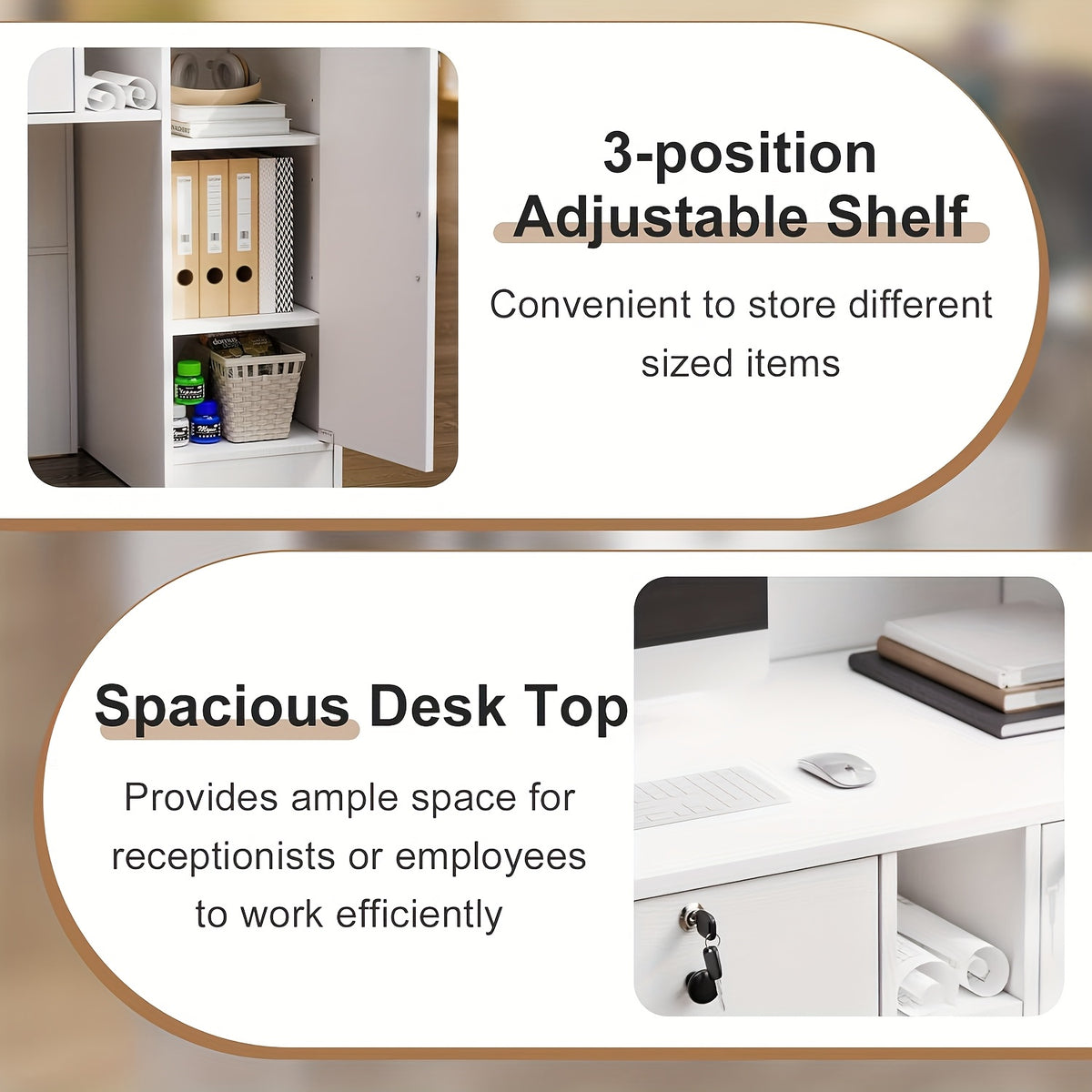 Receptiebalie – Balie – Ontvangstbalie – Frontdesk – Werkplek – Wit – Grote Werkruimte 100x120x50 cm – Vergrendelbare Laden en Planken