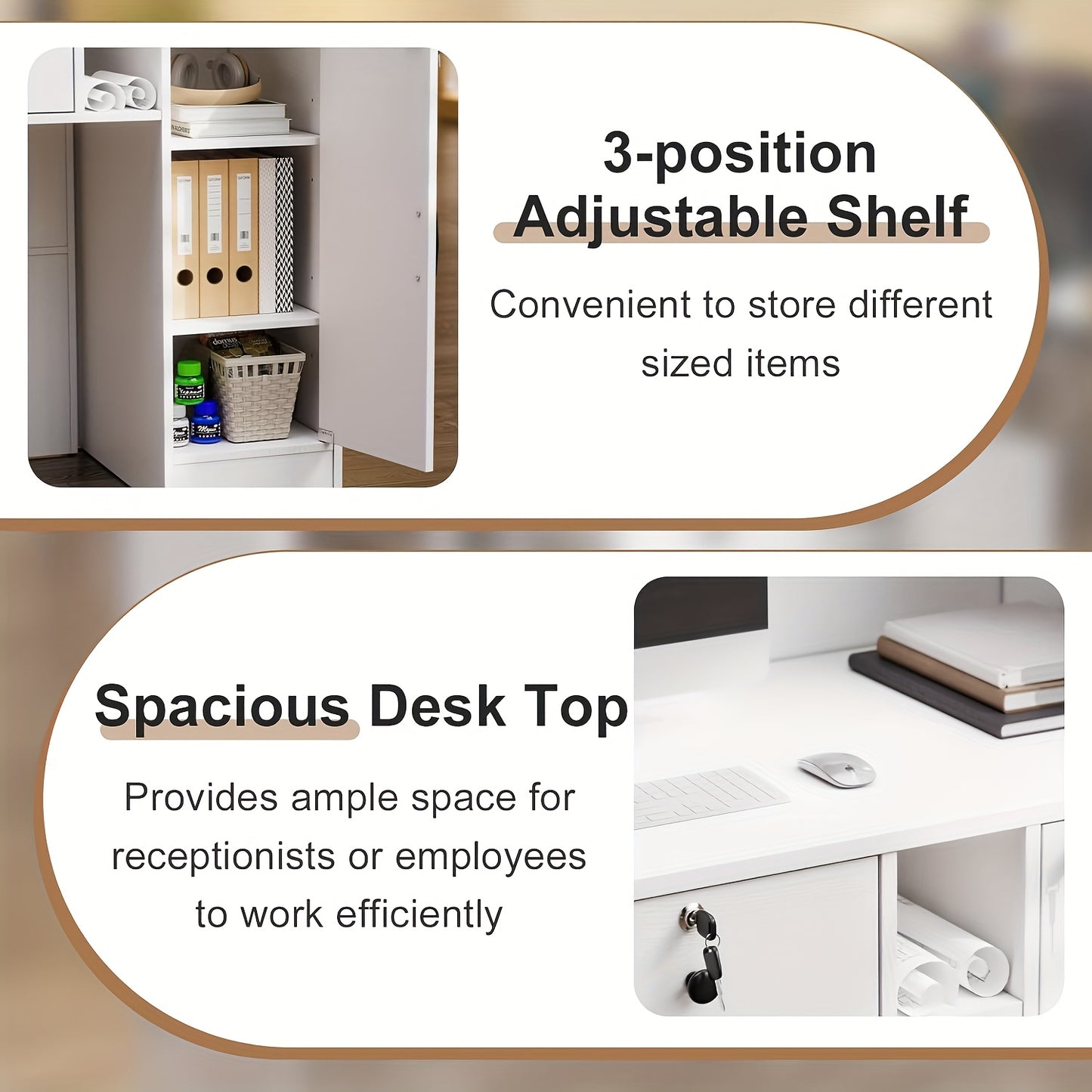 Receptiebalie – Balie – Toonbank – Servicebalie – Werkplek – Modern Design – Groot Werkoppervlak 100x120x50 cm – Vergrendelbare Laden en Verstelbare Planken