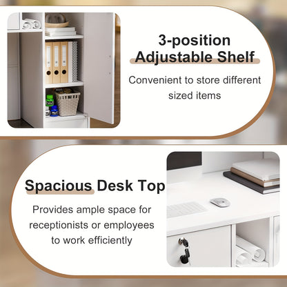 Receptiebalie – Balie – Toonbank – Servicebalie – Werkplek – Modern Design – Groot Werkoppervlak 100x120x50 cm – Vergrendelbare Laden en Verstelbare Planken