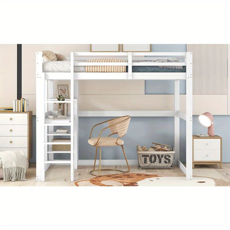 Halfhoogslaper – Hoogslaper – Stapelbed – Bedframe Met Bureau – Bed Met Opbergruimte – Gemaakt Van Grenenhout – Inclusief 4 Planken – Afmetingen 140x200 cm