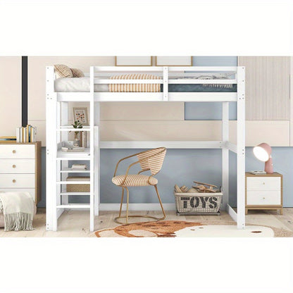 Halfhoogslaper – Hoogslaper – Stapelbed – Bedframe Met Bureau – Bed Met Opbergruimte – Gemaakt Van Grenenhout – Inclusief 4 Planken – Afmetingen 140x200 cm