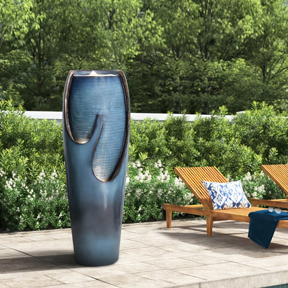 98cm Modern Elegant Glass Fountain with Soothing Water Flow - Blue-Green Indoor/Outdoor Water Feature for Home Garden, Patio, Office - Self-Contained Design, No Batteries/Electrical Connection, Durable & Low-Maintenance Decor