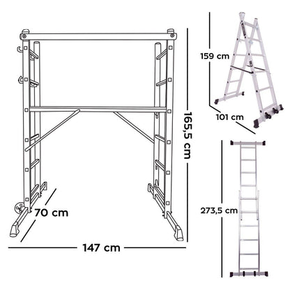 Steigerladder – Multifunctionele Ladder – Kamersteiger – Werksteiger – Vouwladder – Aluminium – Hoogte 165,5 cm – Draagvermogen 150 kg
