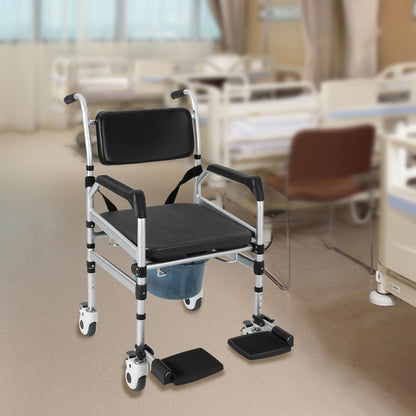 Douchekruk – Douchestoel – Badkruk – Douchezitje – Douche-/Toiletstoel – Verstelbaar In Hoogte – Met 4 Wielen Met Remmen – Met Bidet En Veiligheidsriem – Stevig Metalen Frame Tot 160 kg