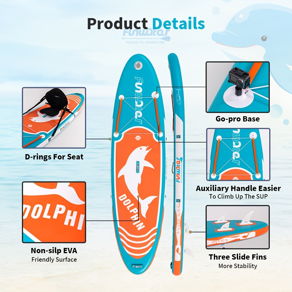 Paddleboard – SUP Board – Stand-Up Paddleboard – Opblaasbaar Board – Watersportboard – Dolfijn Blauw – Lichtgewicht PVC – Compact Mee Te Nemen