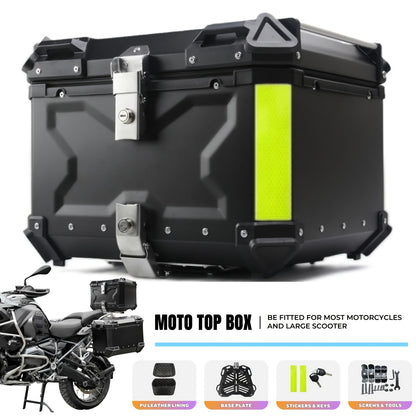 Motorbagagebox – Motorbox – Topkoffer – Bagagekoffer – Motorkoffer – 65 Liter – Aluminium – Waterdicht – Universeel – Met Beveiligingsslot – Zwart