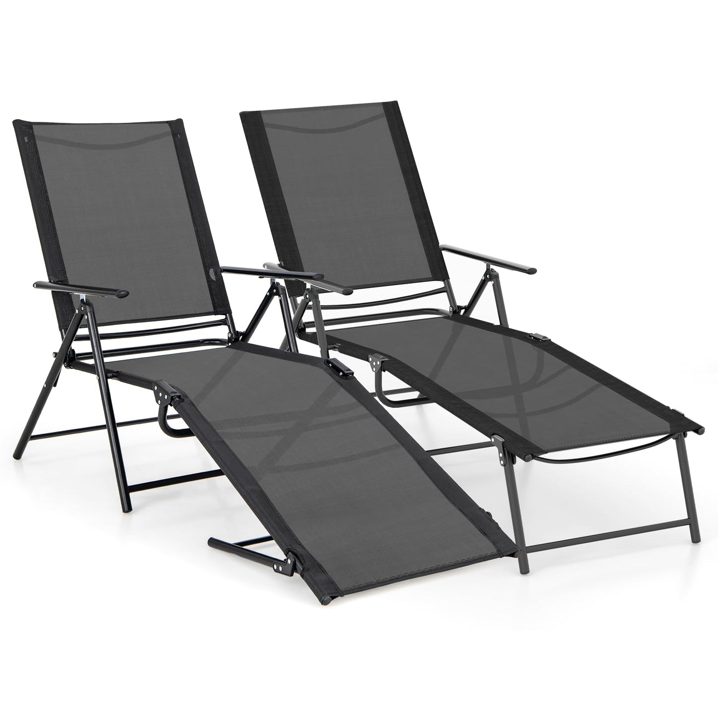Tuinstoelen – Ligstoelen – Tuinbanken – Ligbedden – Buitenstoelen – Verstelbare Rugleuning – Stevig Metalen Frame – Zwart