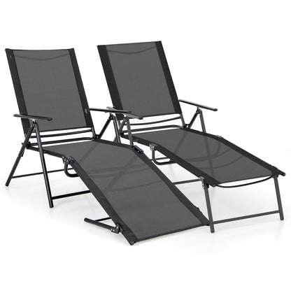 Tuinstoelen – Ligstoelen – Tuinbanken – Ligbedden – Buitenstoelen – Verstelbare Rugleuning – Stevig Metalen Frame – Zwart