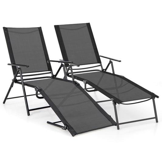 Tuinstoelen – Ligstoelen – Tuinbanken – Ligbedden – Buitenstoelen – Verstelbare Rugleuning – Stevig Metalen Frame – Zwart