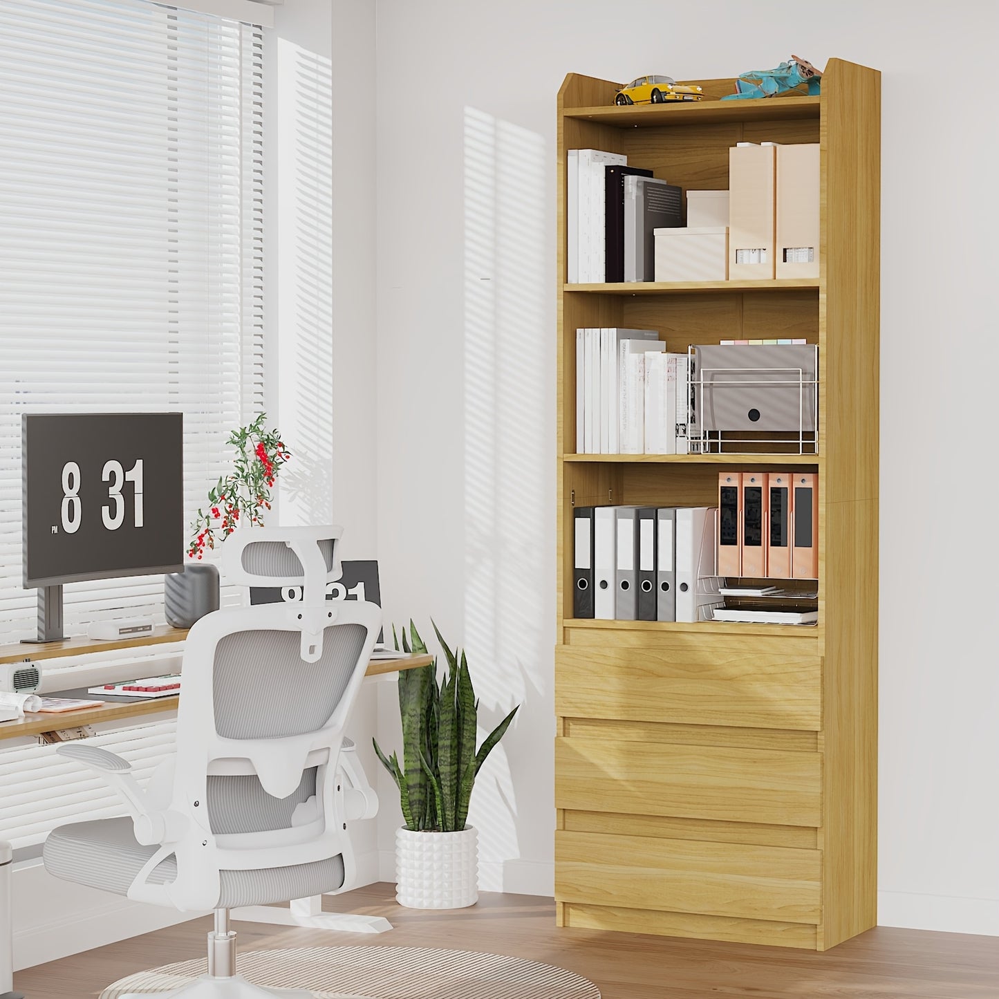 Houten Boekenkast – Boekenplank – Opbergkast – Vakkenkast – Boekenkast Verticaal – 3 Vakjes – Duurzaam Hout – 180x59x32 cm