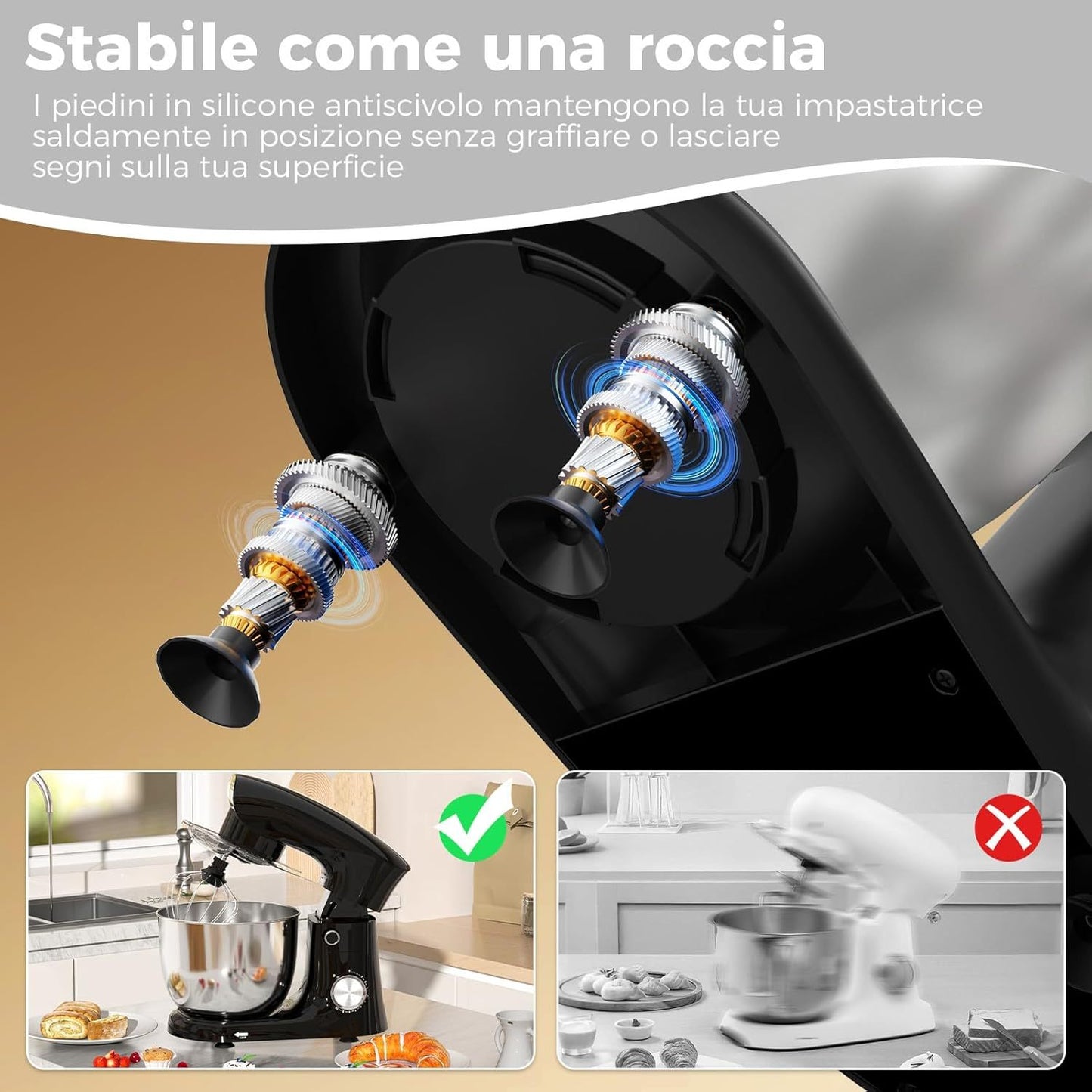 Stand Mixer, 4.5+5.5L Two Stainless Steel Bowls, 10+P Speed 1500W Tilt-Head Food Mixer with Dough Hook, Beater & Whisk