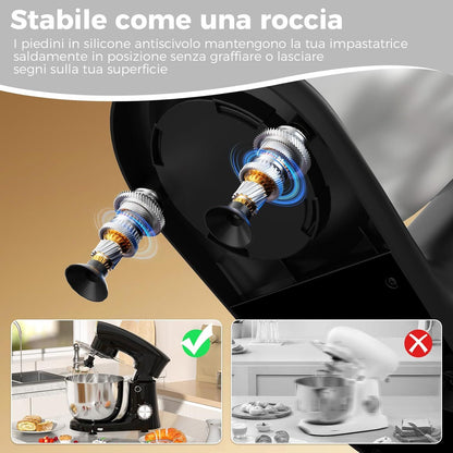 Stand Mixer, 4.5+5.5L Two Stainless Steel Bowls, 10+P Speed 1500W Tilt-Head Food Mixer with Dough Hook, Beater & Whisk
