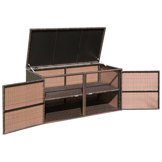 Opbergbox – Opbergkist – Tuinkist – Bergingbox – Tuinbox – 335L Groot Formaat – Weerbestendig Rattan & Stalen Frame – Bruin