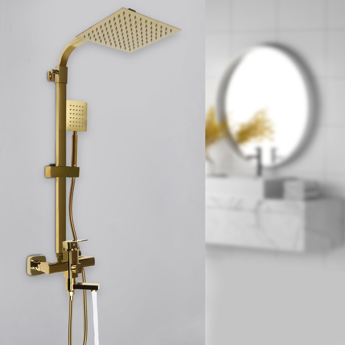 Douchekraan Set – Douchekraan – Regendouche – Handdouche – Badkraan – Gouden Kleur – Messing Materiaal – 360° Draaibare Regendouche – Verstelbare Hoogte