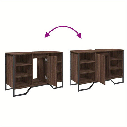 Modern Brown Oak Bathroom Sink Cabinet - Engineered Wood Storage with Towel Rack & Hooks, 91x35x60cm, Perfect for Washroom Organization, Bathroom Organizers And Storage