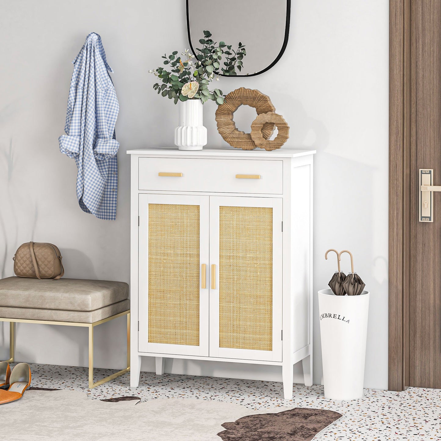 HOMCOM Shoe Cabinet Storage Unit for the Entrance with 2 Doors and Drawer Effect - 80 x 35 x 110 cm - white