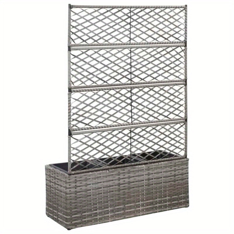 Raised Bed Met Klimrek – Bloembak – Plantenbak – Tuinbak – Bloemenbak – Polyrattan Materiaal – Inclusief 2 Verwijderbare Potten – Grijs