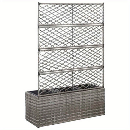 Raised Bed Met Klimrek – Bloembak – Plantenbak – Tuinbak – Bloemenbak – Polyrattan Materiaal – Inclusief 2 Verwijderbare Potten – Grijs