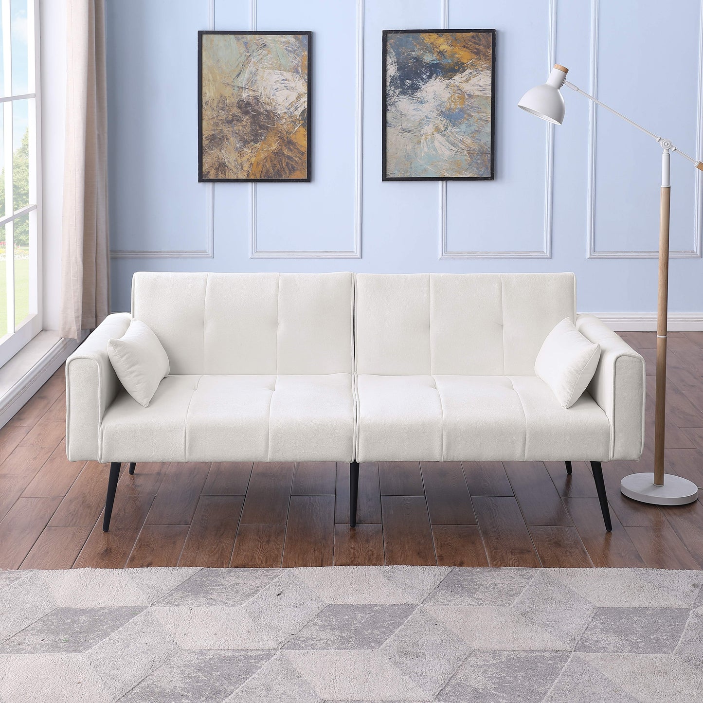 68-Inch Sofa Bed – Opvouwbare Bank – Slaapbank – Bedbank – Zithoek – Wit – Ruimtebesparend – Bamboe Frame