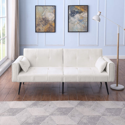 68-Inch Sofa Bed – Opvouwbare Bank – Slaapbank – Bedbank – Zithoek – Wit – Ruimtebesparend – Bamboe Frame