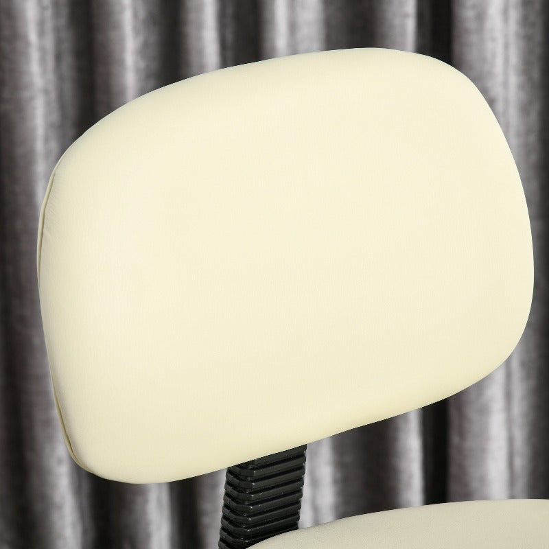 Barkruk – Barstoel – Keukenkruk – Draaibaar Stoel – Zithoek Kruk – Verstelbare Hoogte 56-104 cm – PU Kunstleer Beige – Met Rugleuning & Stalen Frame