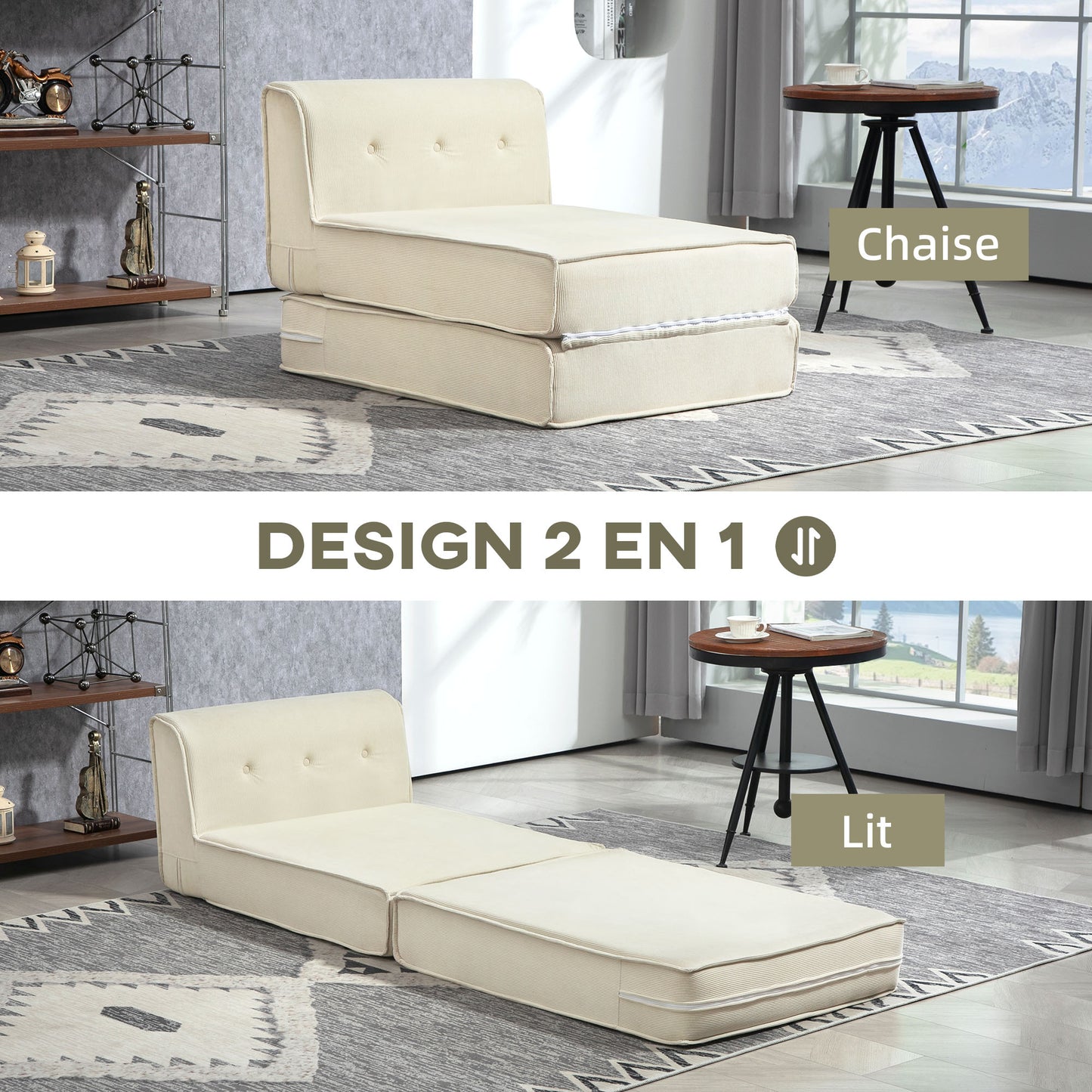 Vloerstoel – Zitzak – Opvouwbare Fauteuil – Slaapstoel – Relaxstoel – Velvet Polyester Bekleding – Draagkracht 240 Kg – 195x73 cm Uitklapbaar Matras