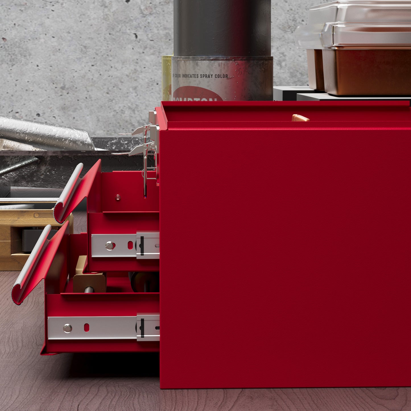 Gereedschapskist – Gereedschapsdoos – Toolkist – Opbergtas – Werkplaatskist – 2 Laden – Robuuste Stalen Sluitingen – Draagbaar 46x24x22 cm – Rood