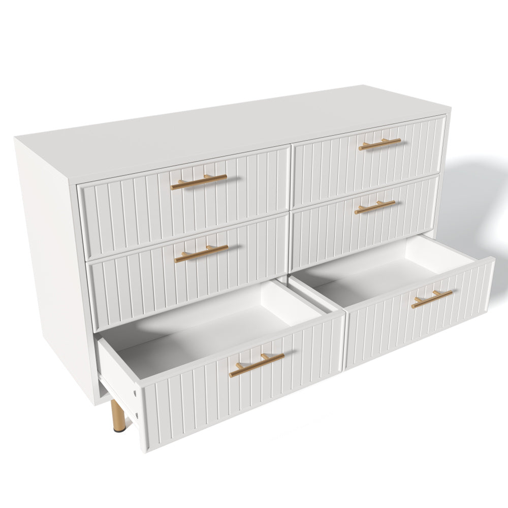 Ladekast – Ladenkast – Kommode – Dressoir – Opbergkast – Wit – 6 Lades – Compact Design Met Gouden Handgrepen – 68,5 cm Hoog