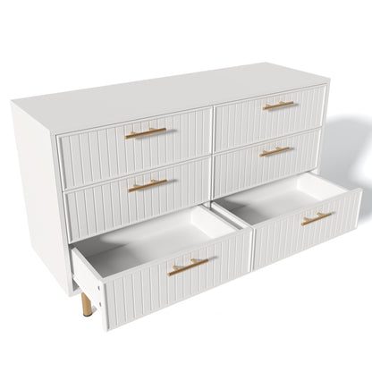 Ladekast – Ladenkast – Kommode – Dressoir – Opbergkast – Wit – 6 Lades – Compact Design Met Gouden Handgrepen – 68,5 cm Hoog