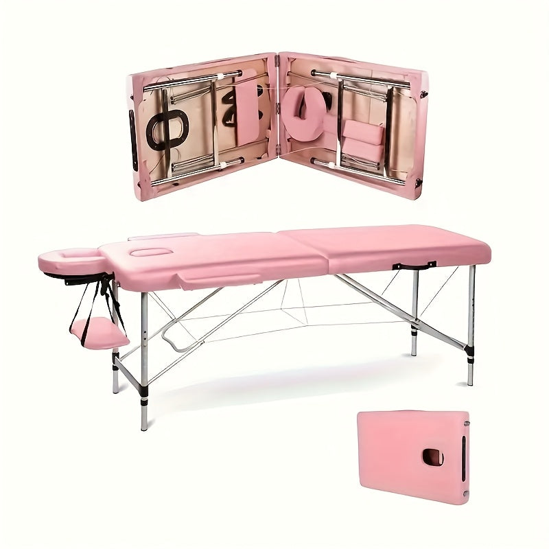 Foldable Professional Massage Bed with Headrest, Side Bolsters And Storage Shelf, Supporting Up to 130kg. Portable Spa Salon Bed Featuring Facial Support And Breathable Design. Portable Heavy-duty Massage Bed, Beauty Bed, Lig