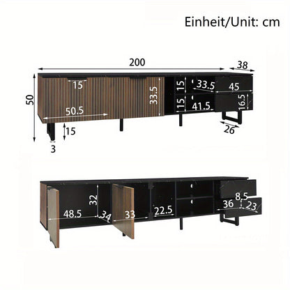 TV-kast – Meubel – Entertainmentkast – Woonkamerkast – TV-meubel – 200 cm – Zwart Marmer – Donker Houtnerf – 2 Deuren – 2 Lades