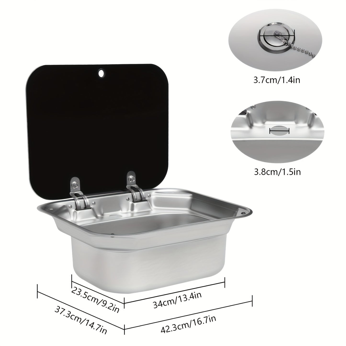 RVS Camper Wasbak – Keukenspoelbak – Bootspoelbak – Vouwkraan – Spoelbak Met Glasplaat Deksel – Compact Formaat – Gemaakt Van Roestvrijstaal