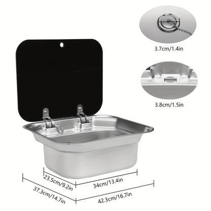 RVS Camper Wasbak – Keukenspoelbak – Bootspoelbak – Vouwkraan – Spoelbak Met Glasplaat Deksel – Compact Formaat – Gemaakt Van Roestvrijstaal