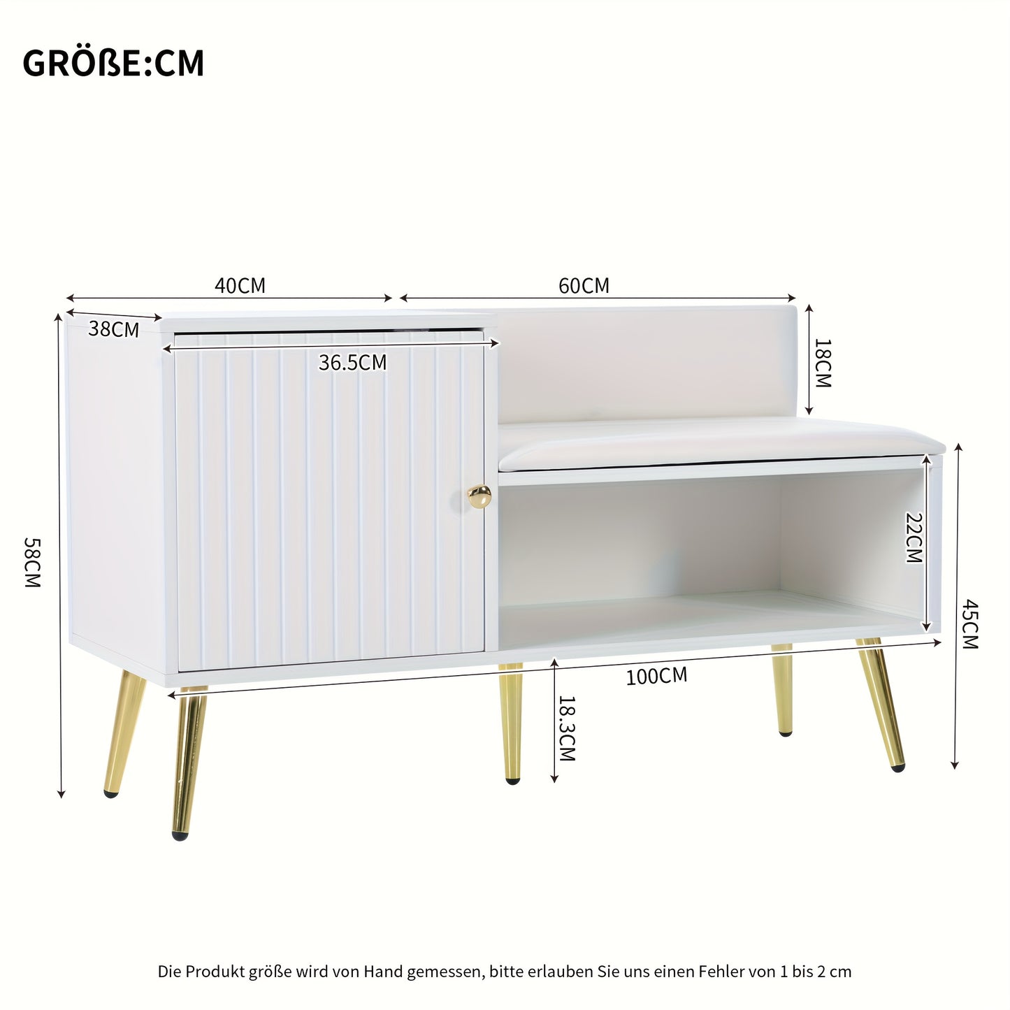 Schoenenkast – Schoenenrek – Schoenenopberger – Schoenenbank – Opbergkast – Met Gepolsterde Zitting En Rugleuning – Metaal Met Wit Design – 100x40x58 cm – Modern En Compact
