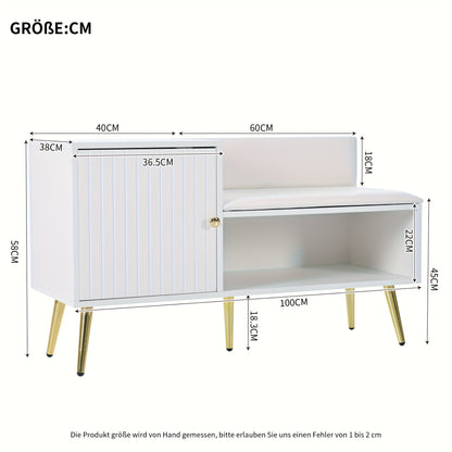 Schoenenkast – Schoenenrek – Schoenenopberger – Schoenenbank – Opbergkast – Met Gepolsterde Zitting En Rugleuning – Metaal Met Wit Design – 100x40x58 cm – Modern En Compact