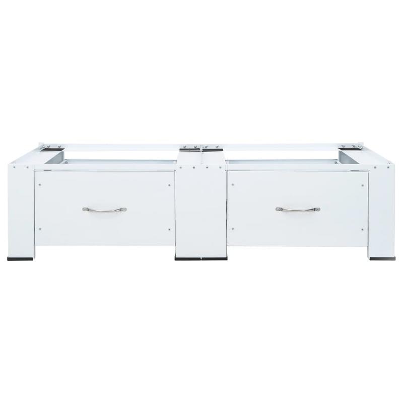 Wasmachine- en Drogerstandaard – Wasmachine Steun – Drogerverhoger – Wasautomaat Onderstel – Laundry Organizer – Stevig Stalen Frame – 2 Opbergladen – Antislipvoetjes – 200 kg Draagvermogen – Wit