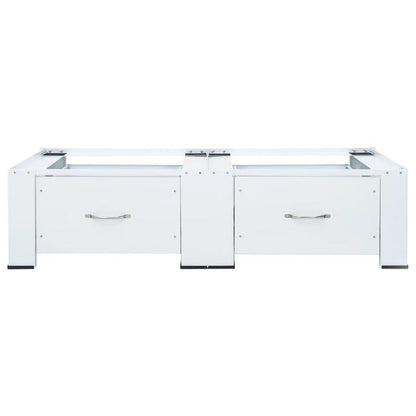 Wasmachine- en Drogerstandaard – Wasmachine Steun – Drogerverhoger – Wasautomaat Onderstel – Laundry Organizer – Stevig Stalen Frame – 2 Opbergladen – Antislipvoetjes – 200 kg Draagvermogen – Wit