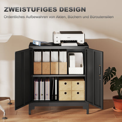 Metalen Kantoorkast – Opbergkast – Archiefkast – Lockerkast – Gereedschapskast – Zwart – 2-laags Design – Inclusief Slot en Sleutels