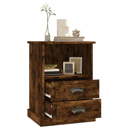 2-Pack Comodini 2pz Rovere Fumo 43x36x60cm 2D Flat, Wooden Nightstand with 3 Drawers - 27" Height, 3.2 Cu Ft Storage, Modern Minimalist Design for Bedroom, Living Room, Office - Holds Phone, Keychain, Wallet, Small Nightstand