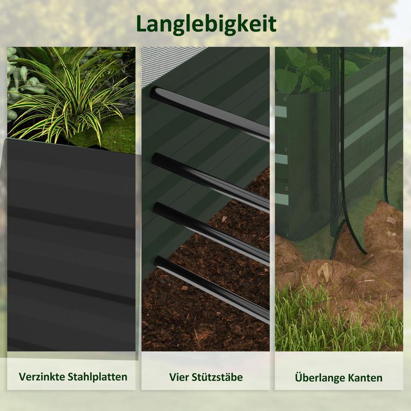 Verhoogde Plantenbak – Tuinbak – Moestuinbak – Kruidenbak – Bloemenbak – Groot Formaat 230x110x110 cm – Weerbestendig Metaal – Beschermnet Met Overkapping