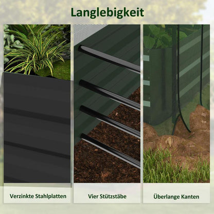 Verhoogde Plantenbak – Tuinbak – Moestuinbak – Kruidenbak – Bloemenbak – Groot Formaat 230x110x110 cm – Weerbestendig Metaal – Beschermnet Met Overkapping