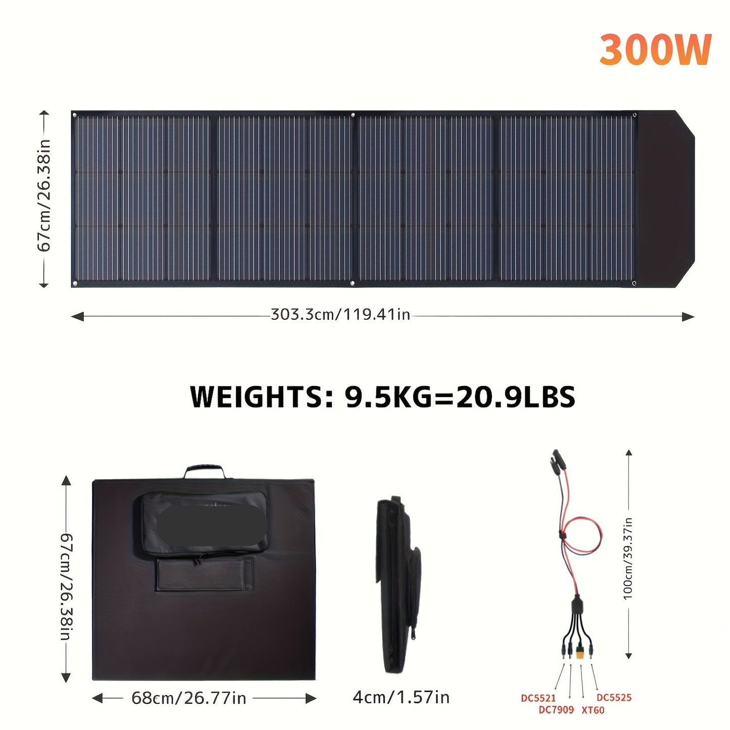 Opvouwbaar Zonnepaneel – Draagbaar Zonnepaneel – Mobiel Zonnepaneel – Reis Zonnepaneel – 300W Vermogen – 22,5% Efficiëntie